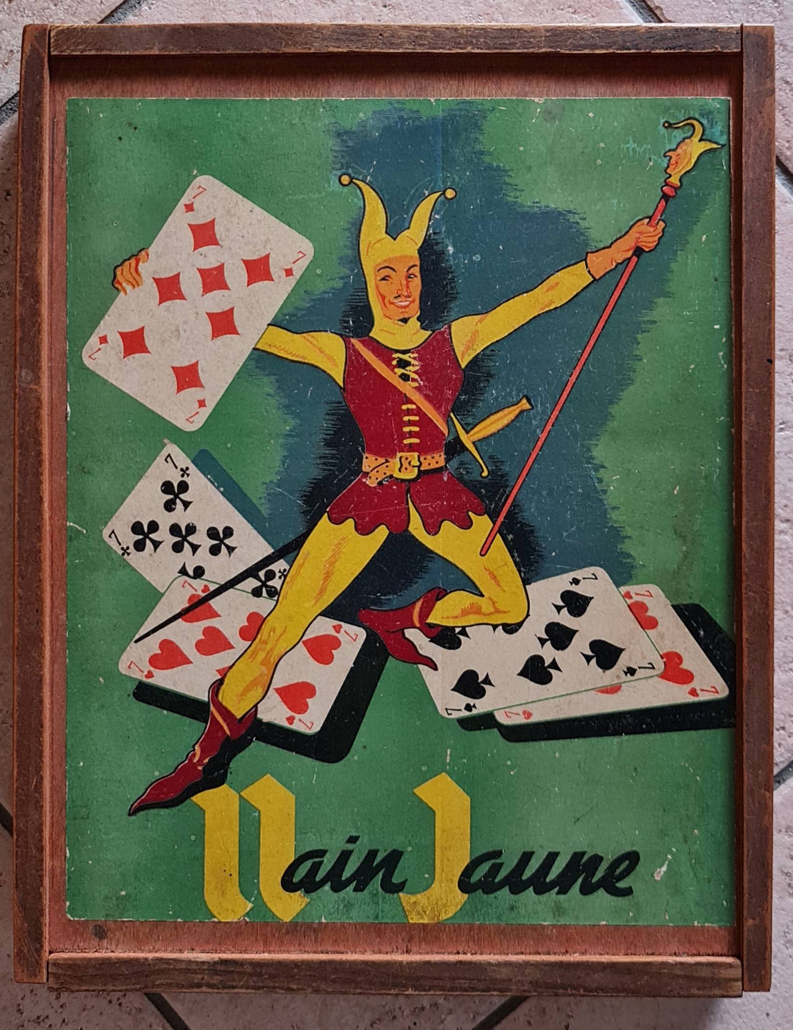 Ancien Jeu NAIN JAUNE + Boite Bois Jetons & Cartes Jouet Vintage