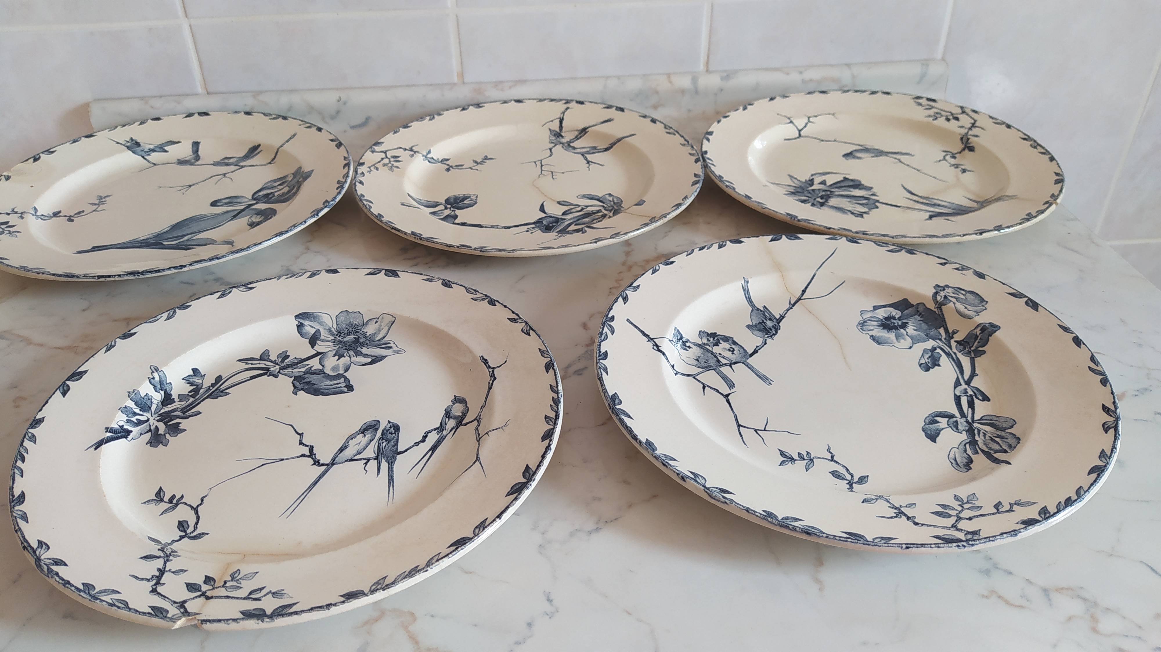 Service assiettes en porcelaine pour deux personnes (6 assiettes) décor de  houx Nuvole di Stoffa