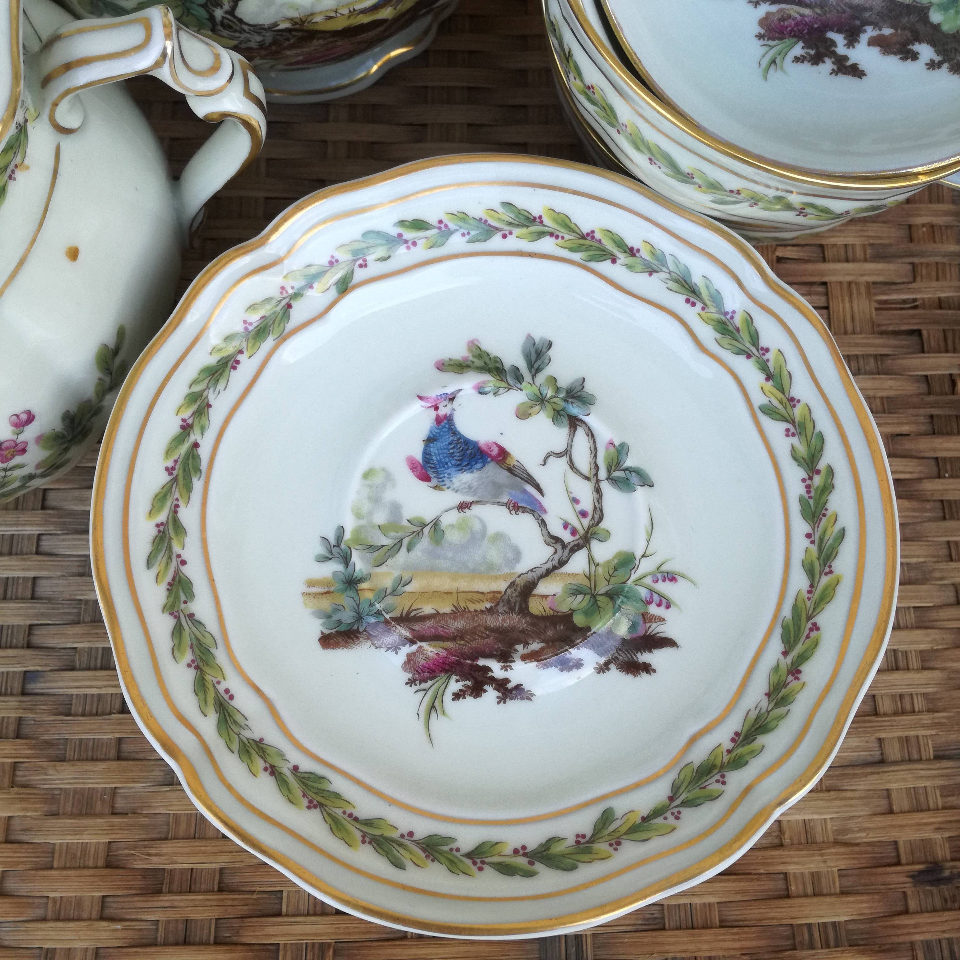 Service caf ou th Chevreuse motif d oiseaux en porcelaine de