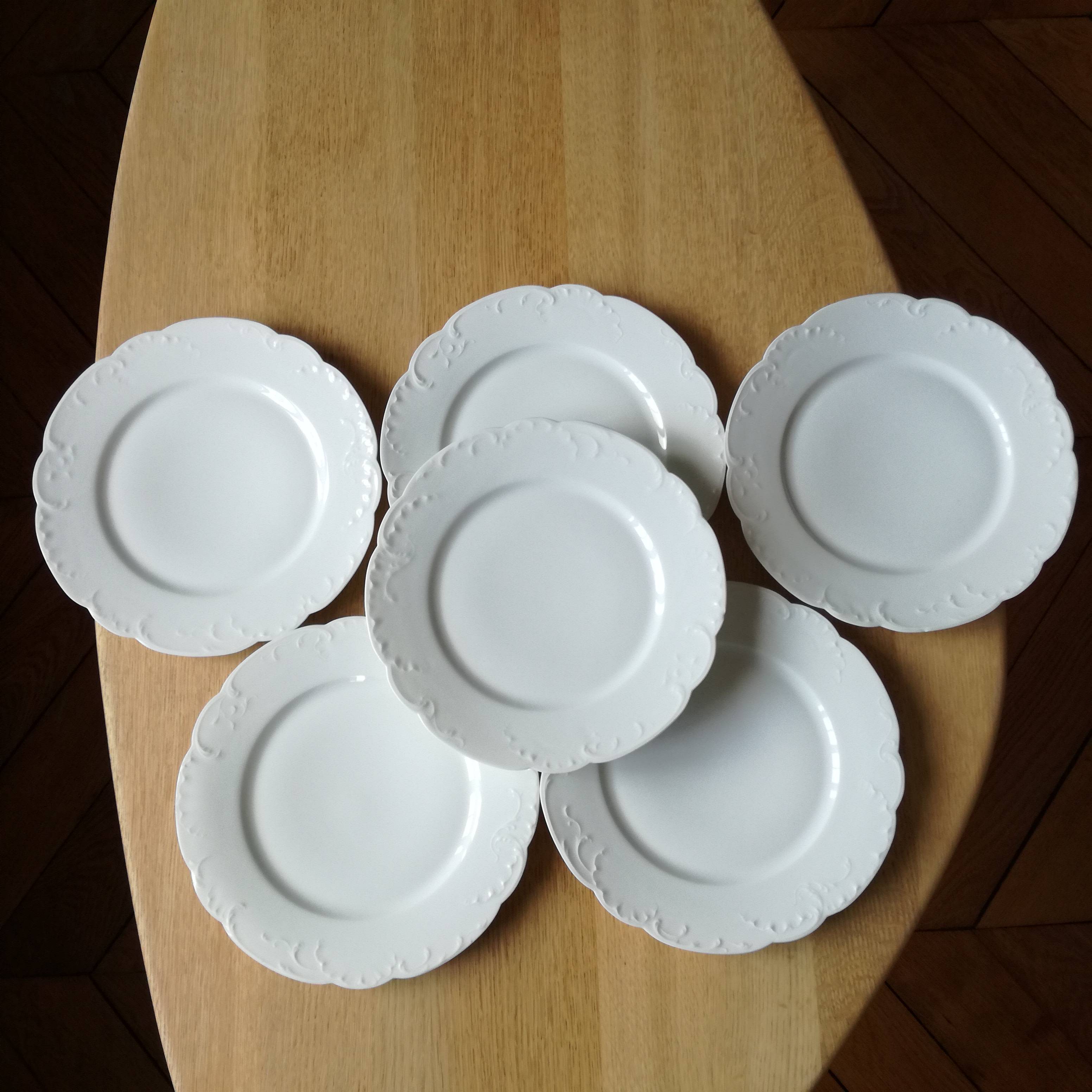 6 grandes assiettes blanches en porcelaine, Haviland - Début de Série