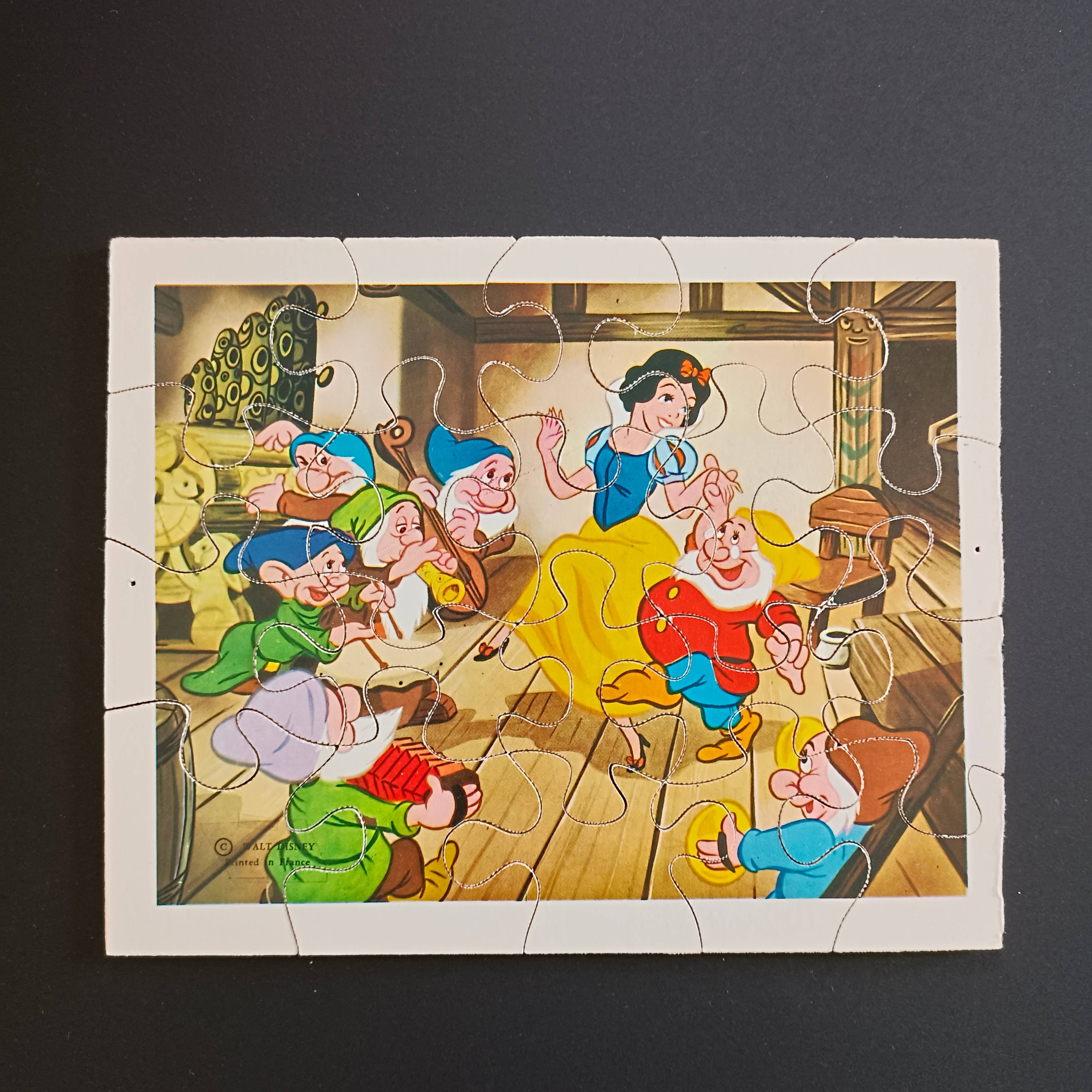 Puzzle en bois ancien, Blanche neige et les sept nains, Walt