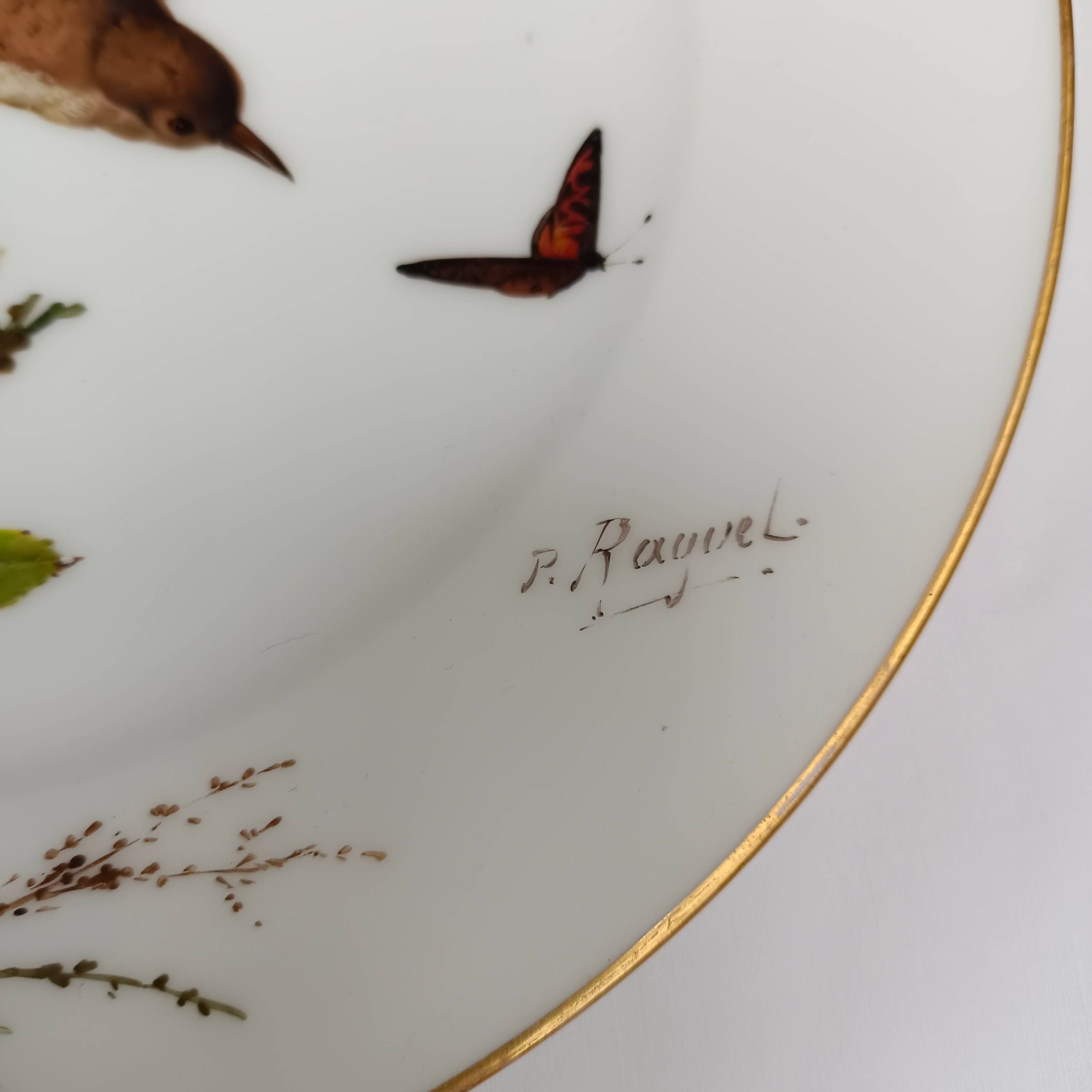 Assiette décorative en porcelaine de Paris, décor oiseau